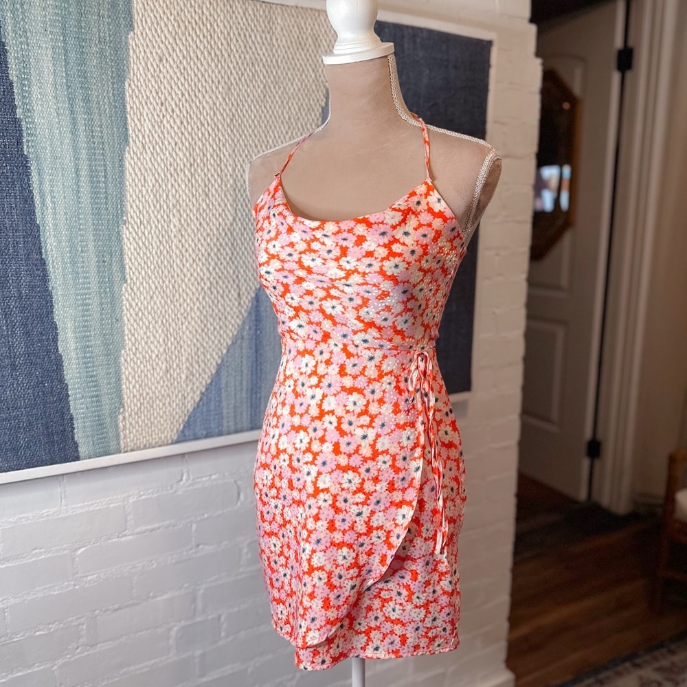 Altar'd State Pink and Purple Daisy Halter Neck Dress